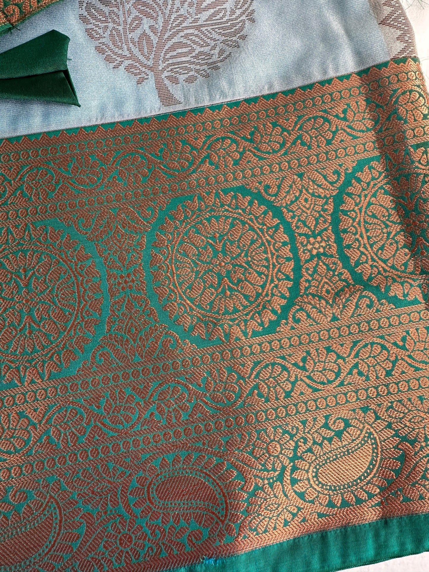 Blue Green Koyem Kanchi Border Saree