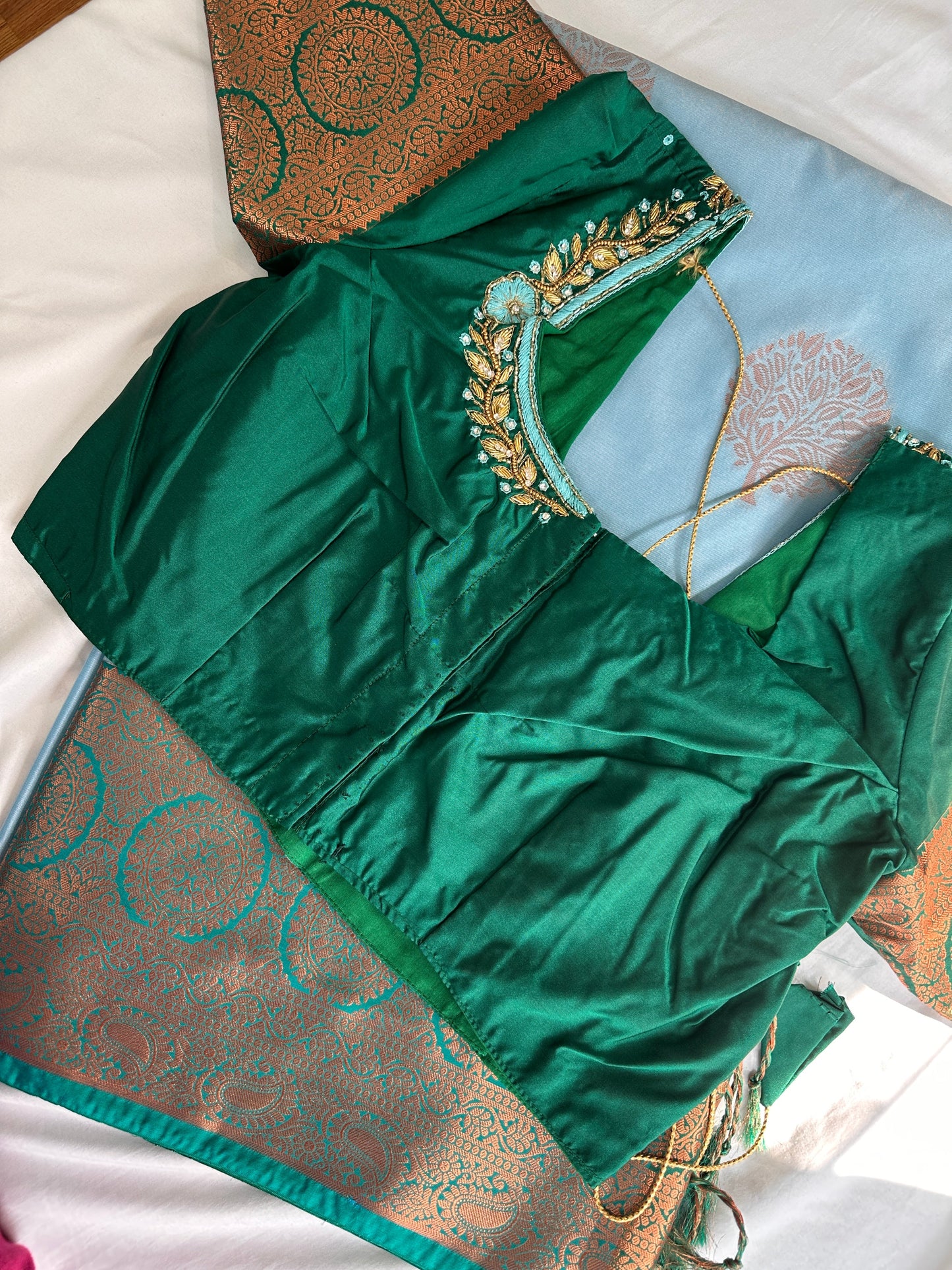 Blue Green Koyem Kanchi Border Saree