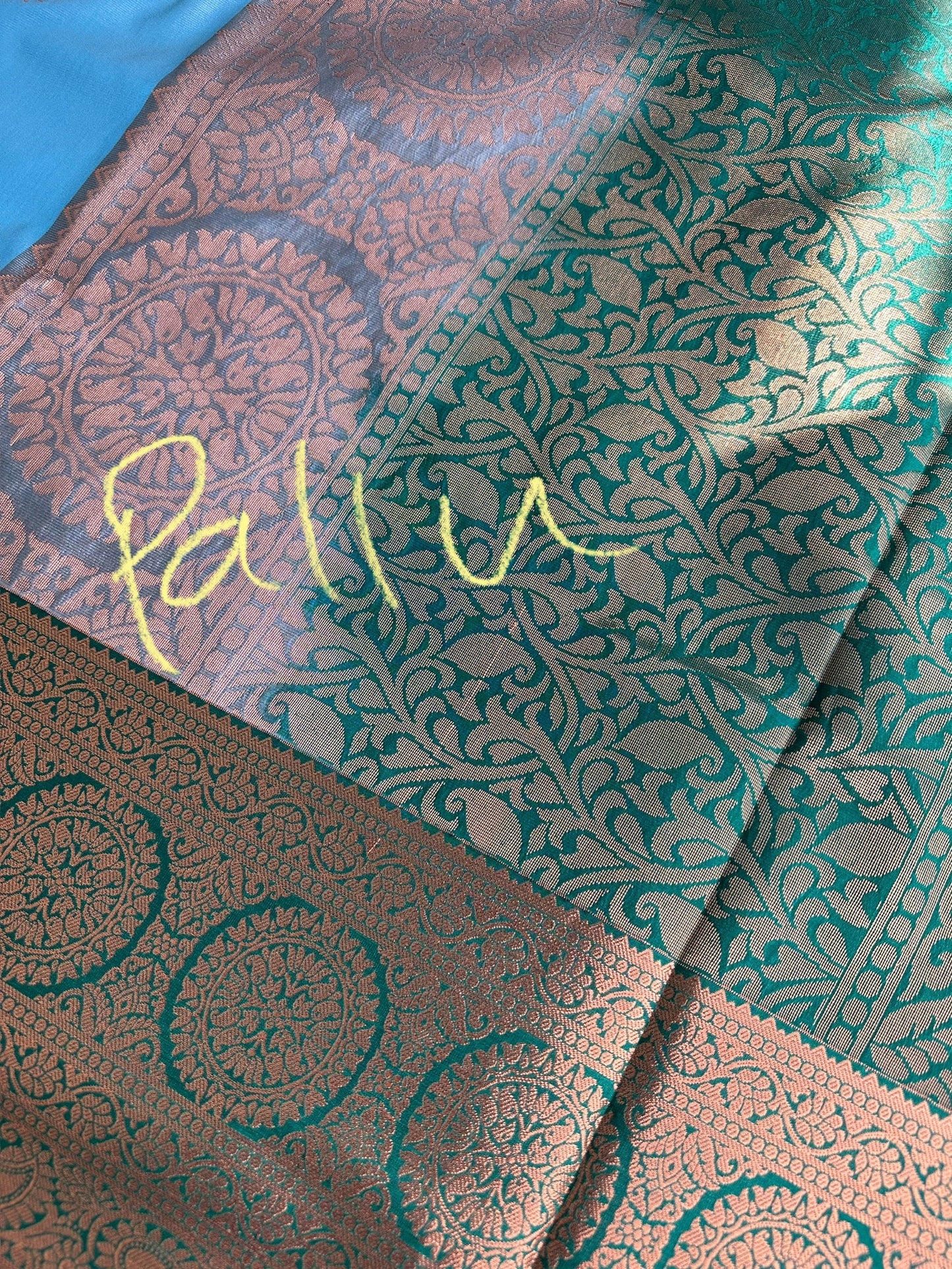Blue Green Koyem Kanchi Border Saree