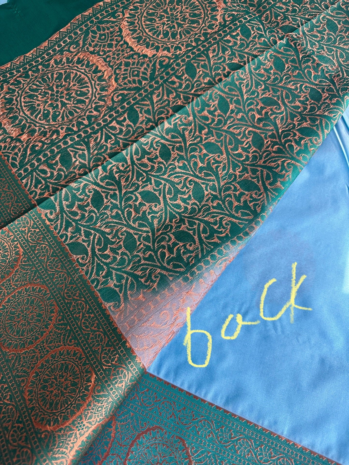 Blue Green Koyem Kanchi Border Saree