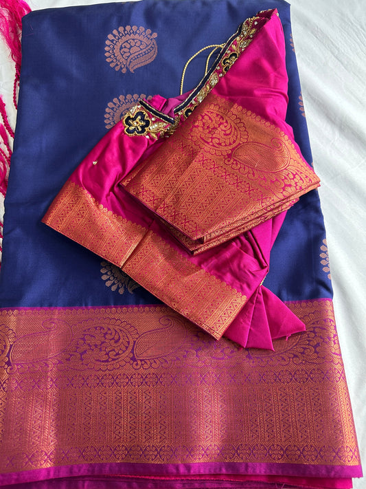 Blue Koyem Kanchi Border Saree