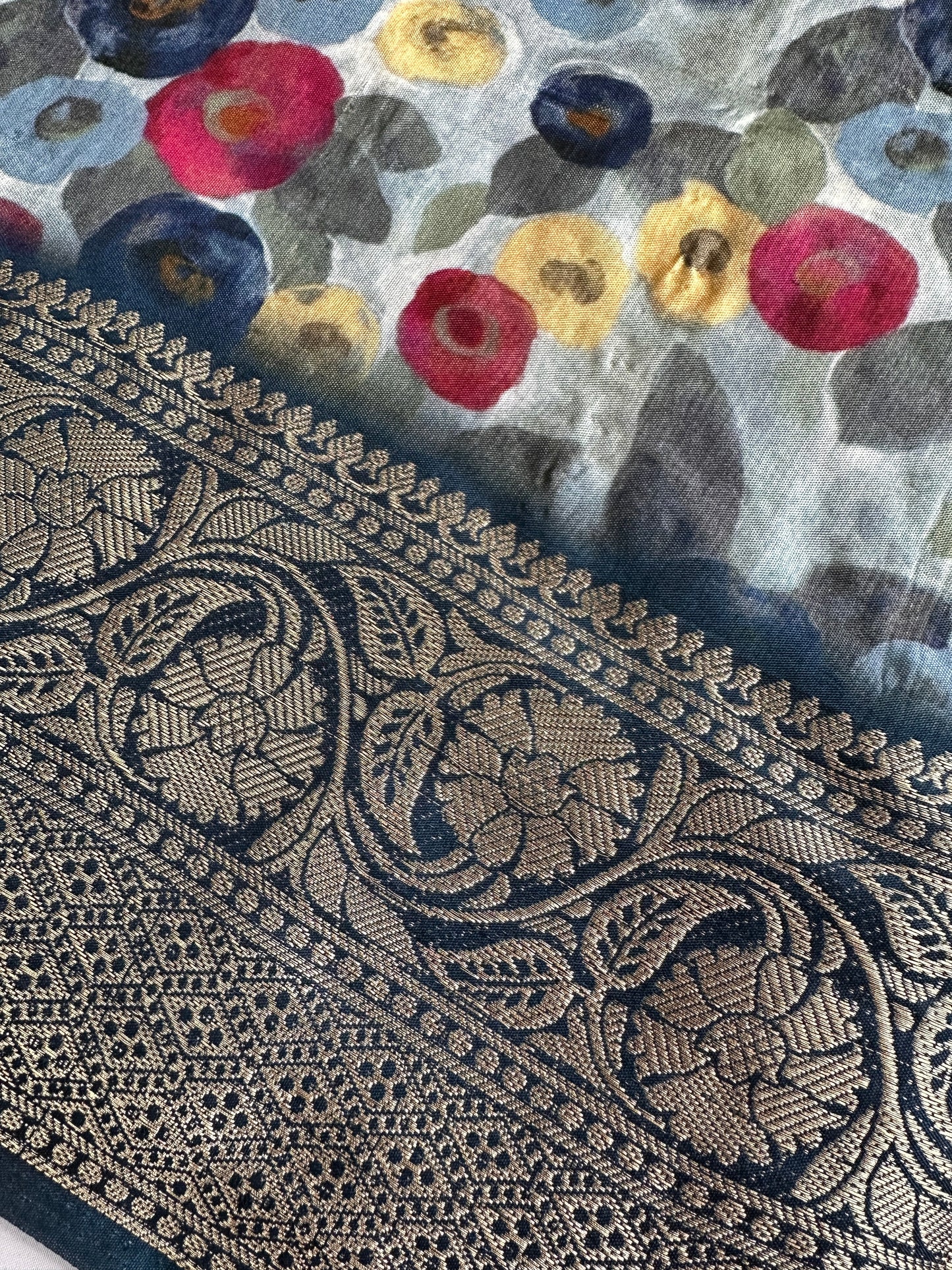 Chanderi Printed Multi Color Kantha Work Saree
