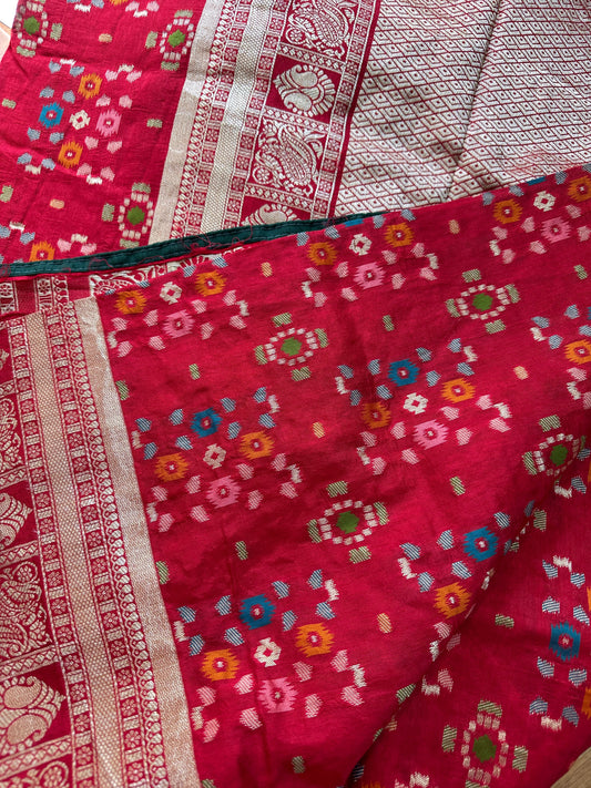 Patola Banarsi Red Green Saree