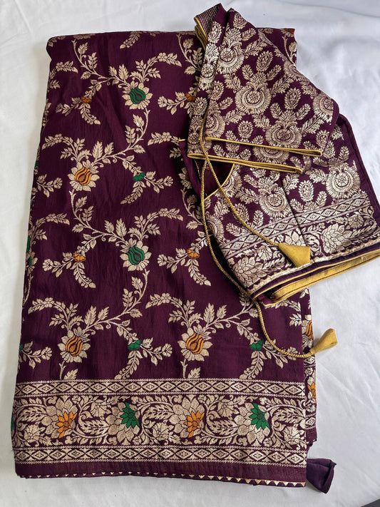 Purple Banarsee Silk Saree