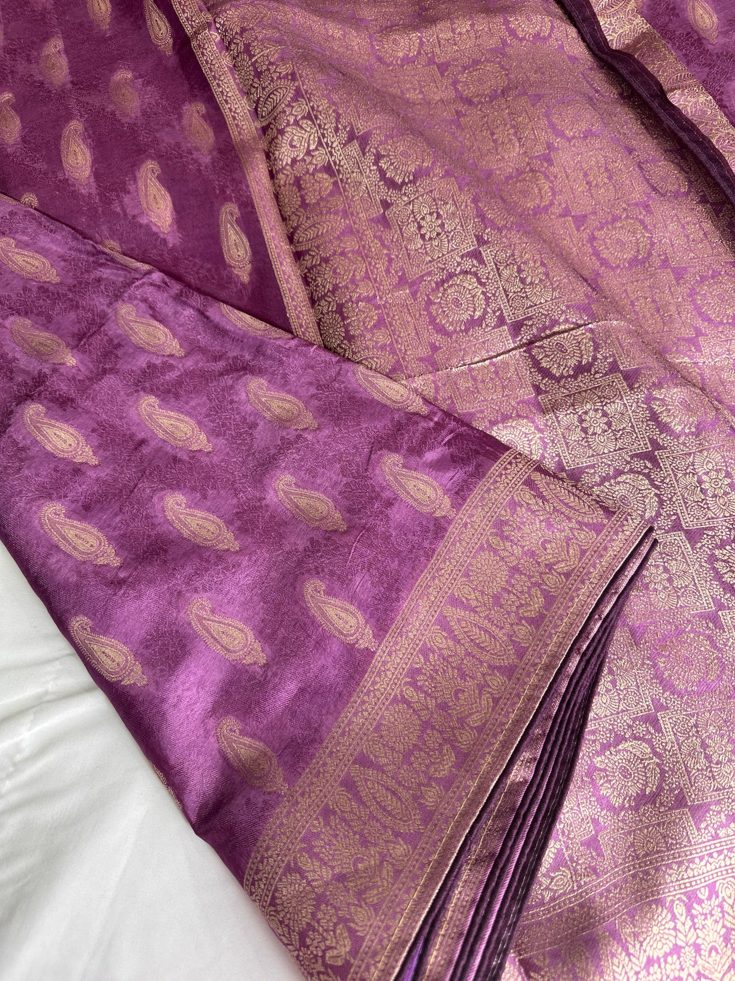 Purple Banarsee Mashru Silk Saree