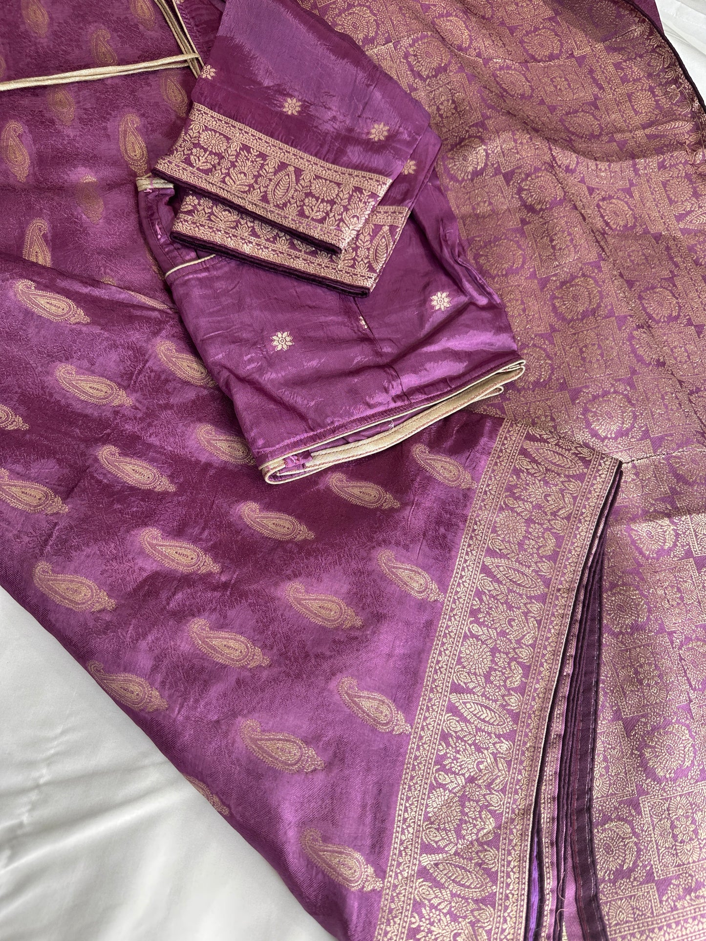 Purple Banarsee Mashru Silk Saree