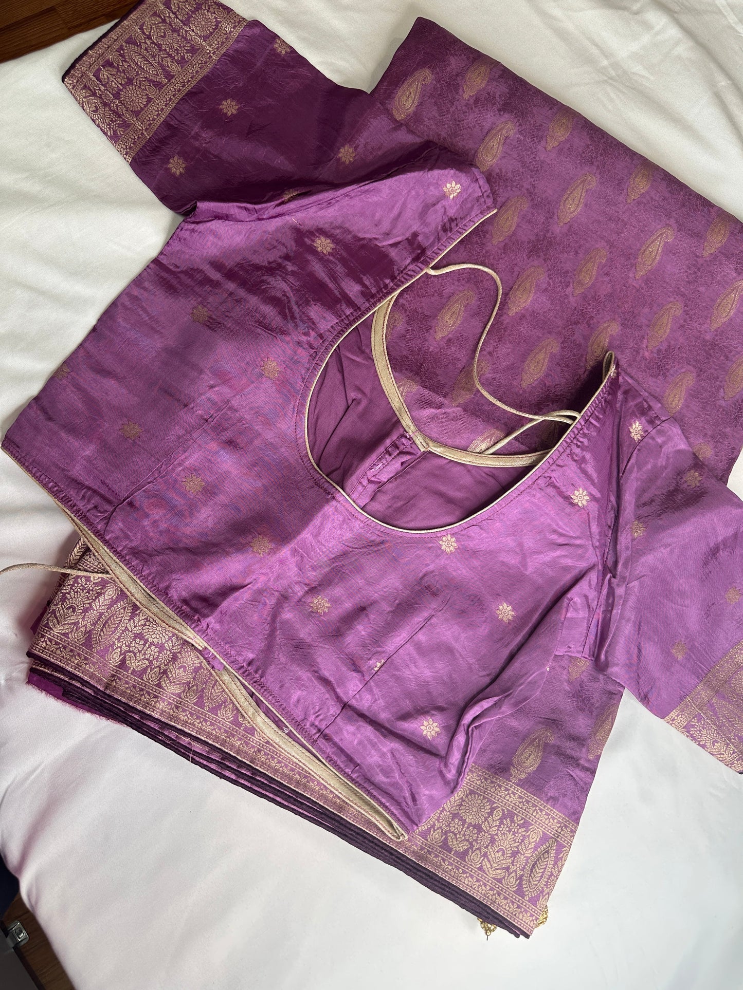 Purple Banarsee Mashru Silk Saree