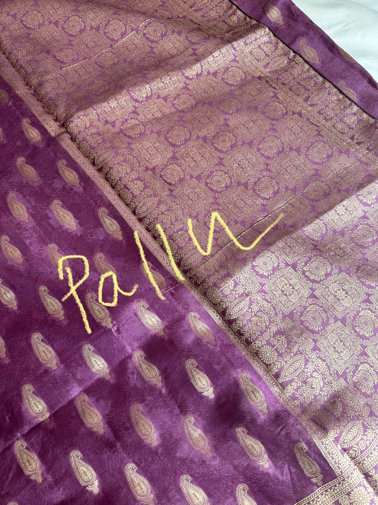 Purple Banarsee Mashru Silk Saree