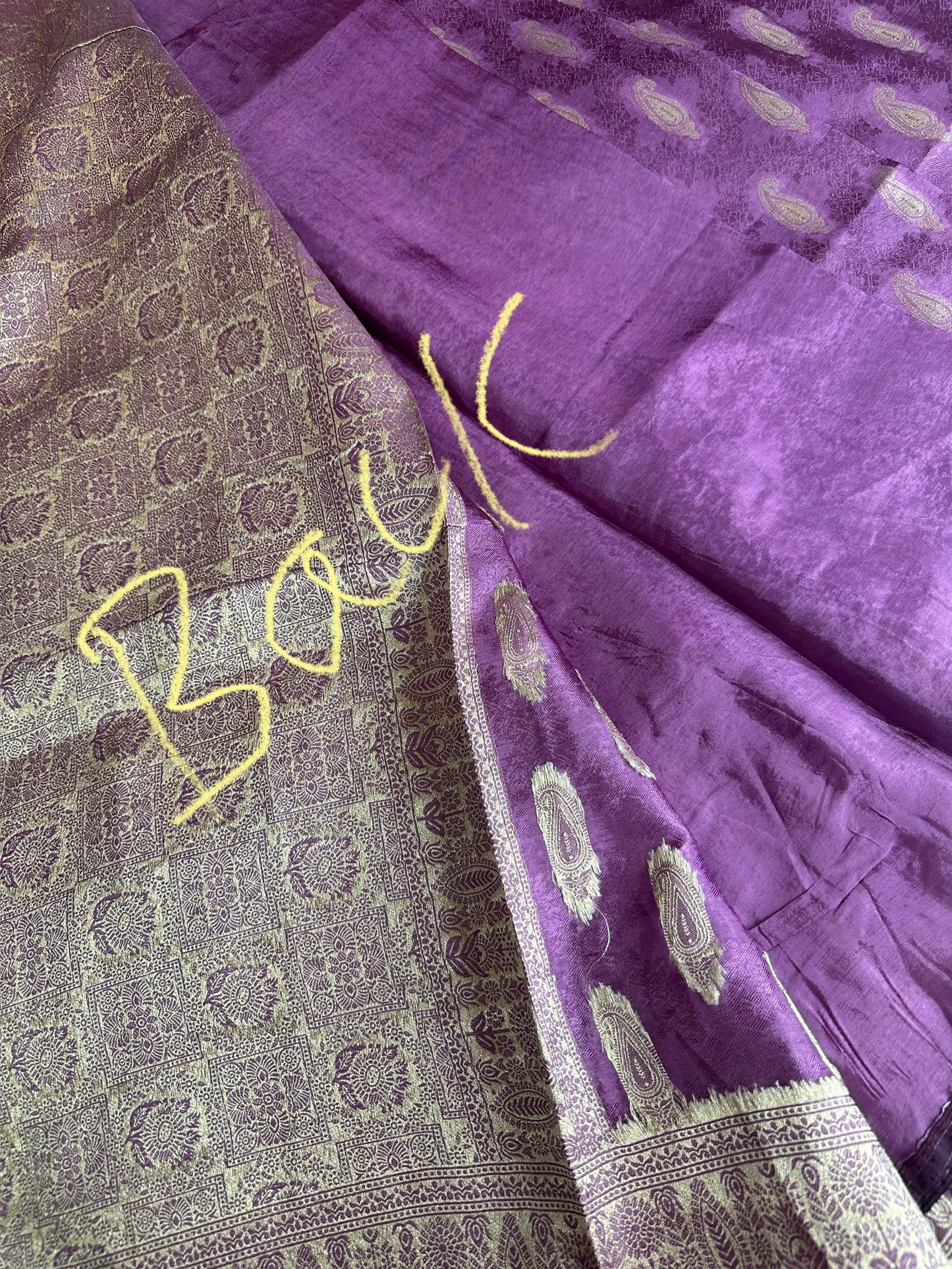 Purple Banarsee Mashru Silk Saree
