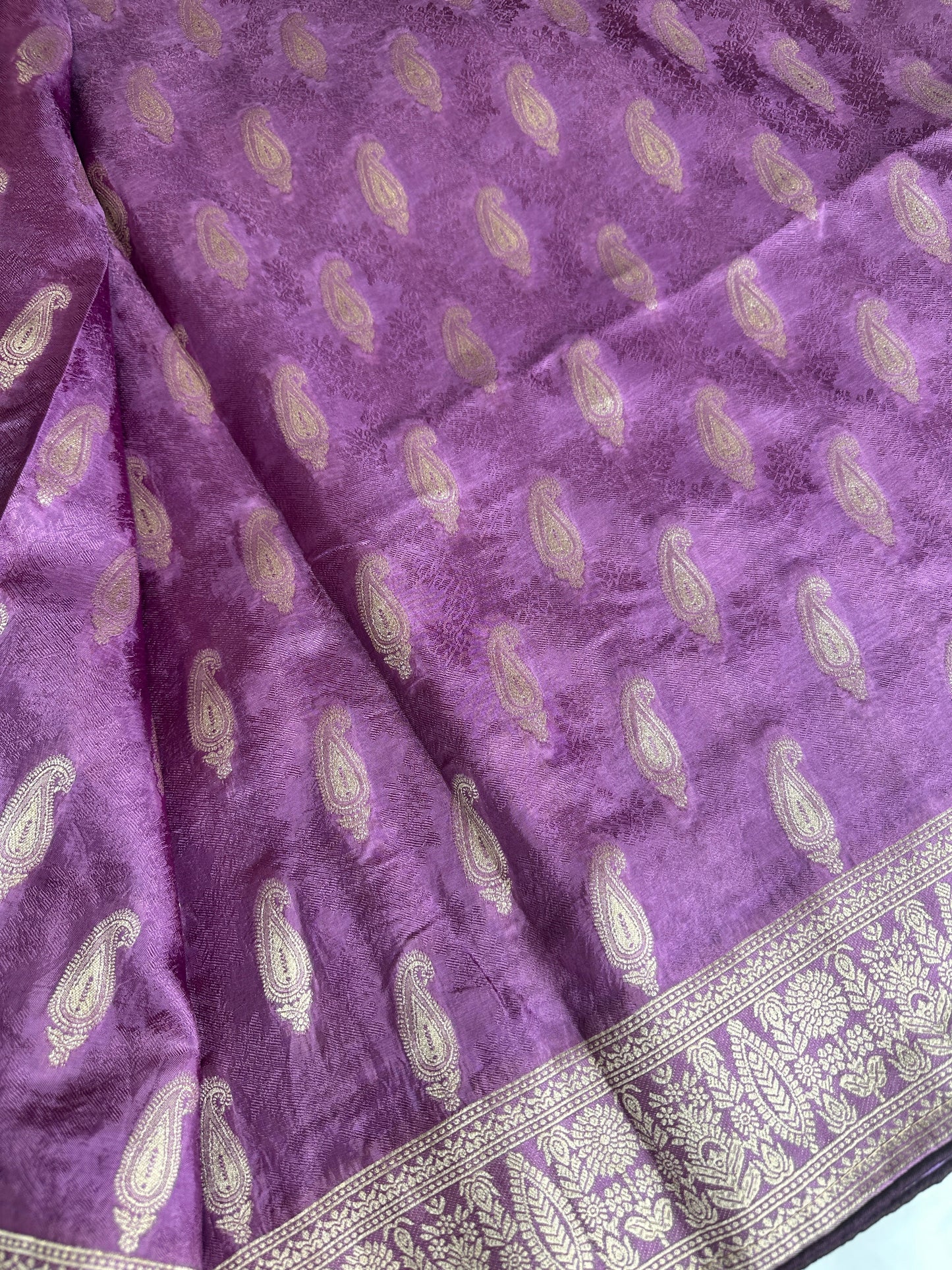 Purple Banarsee Mashru Silk Saree