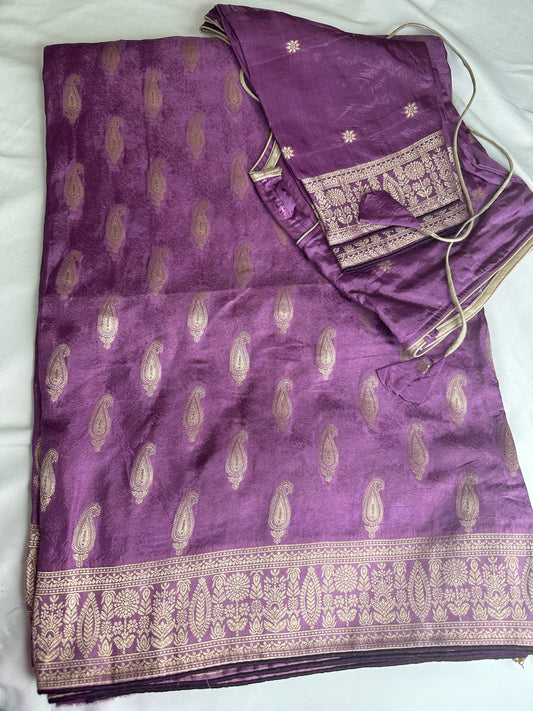Purple Banarsee Mashru Silk Saree