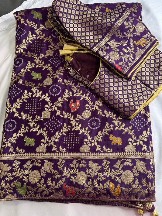 Purple Banarsee Weaving Silk Saree