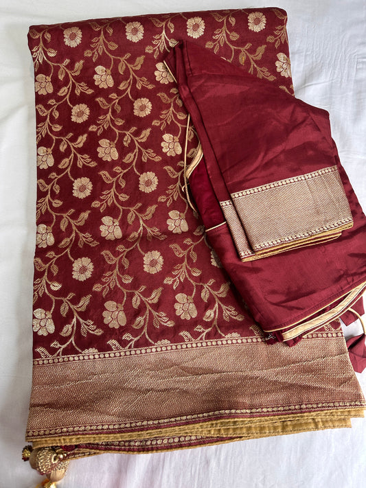 Brown Banarsee Weaving Silk Saree