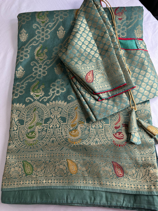 Green Peaccok Banarsi Weaving Silk Saree
