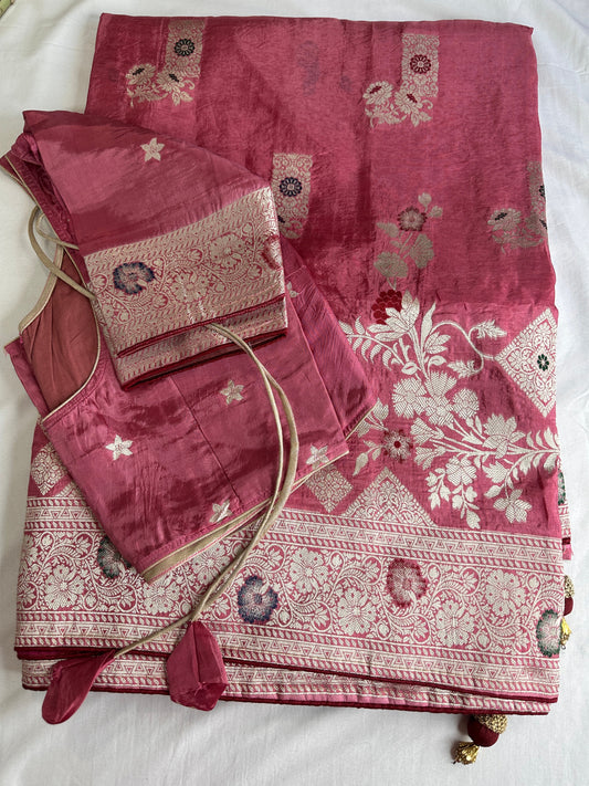 Pink Banarsi Weaving Silk Saree