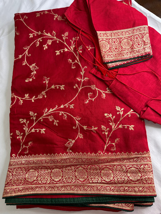 Red Banarsi Weaving Silk Saree