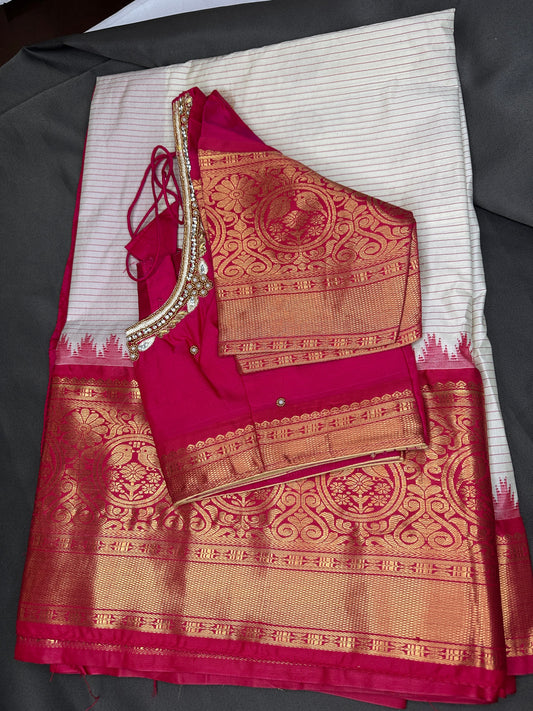 Off White Pure Silk Pattu Gadwal Saree