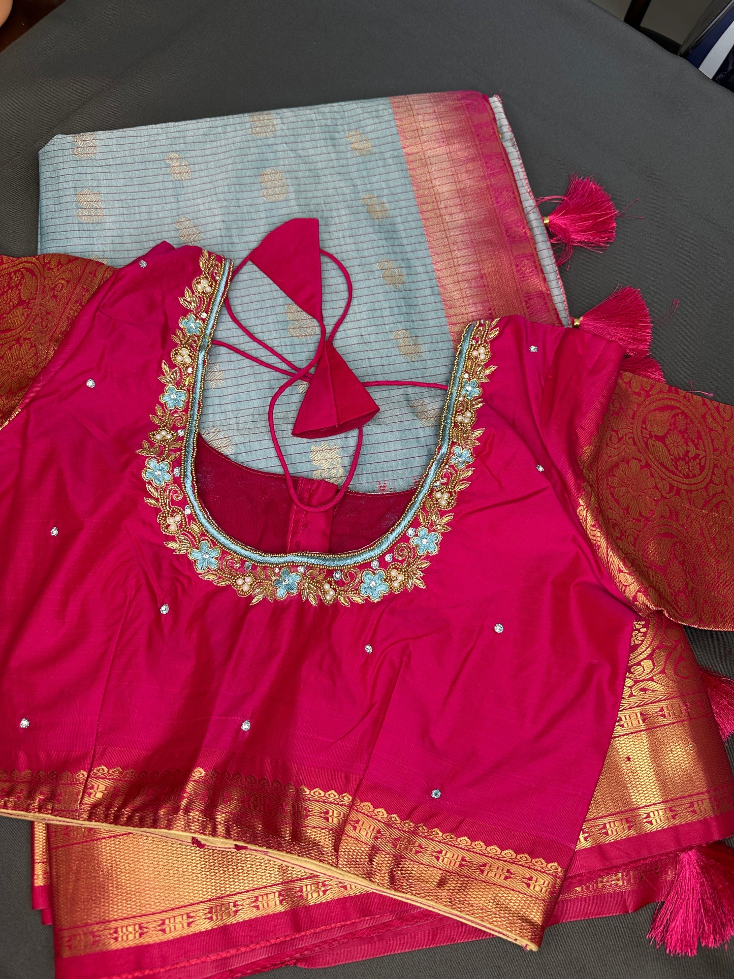 Blue Pink Pure Silk Pattu Gadwal Saree