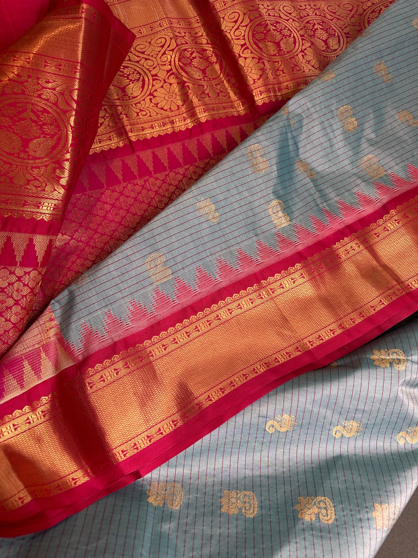 Blue Pink Pure Silk Pattu Gadwal Saree