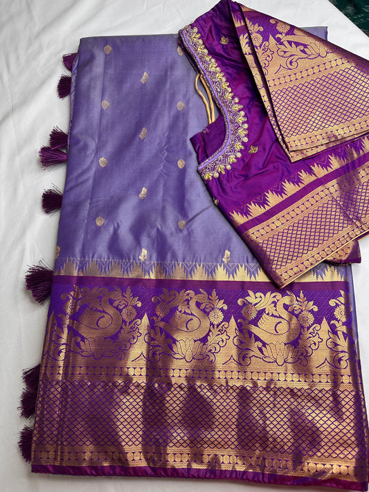 Semi Gadwal Silk Palki Border  Silk Saree