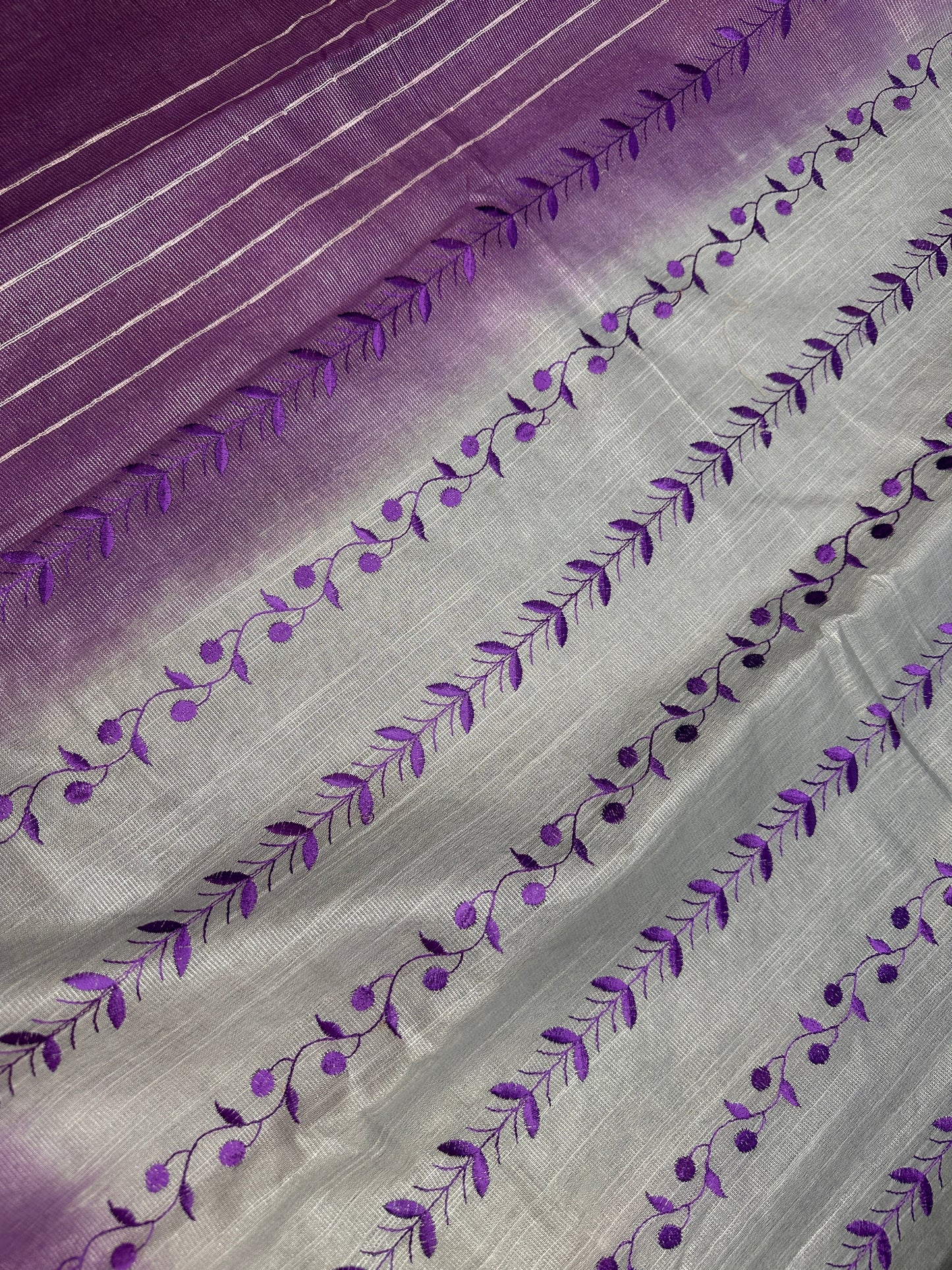 Bhagalpuri Silk Grey Purple Embroidery Saree