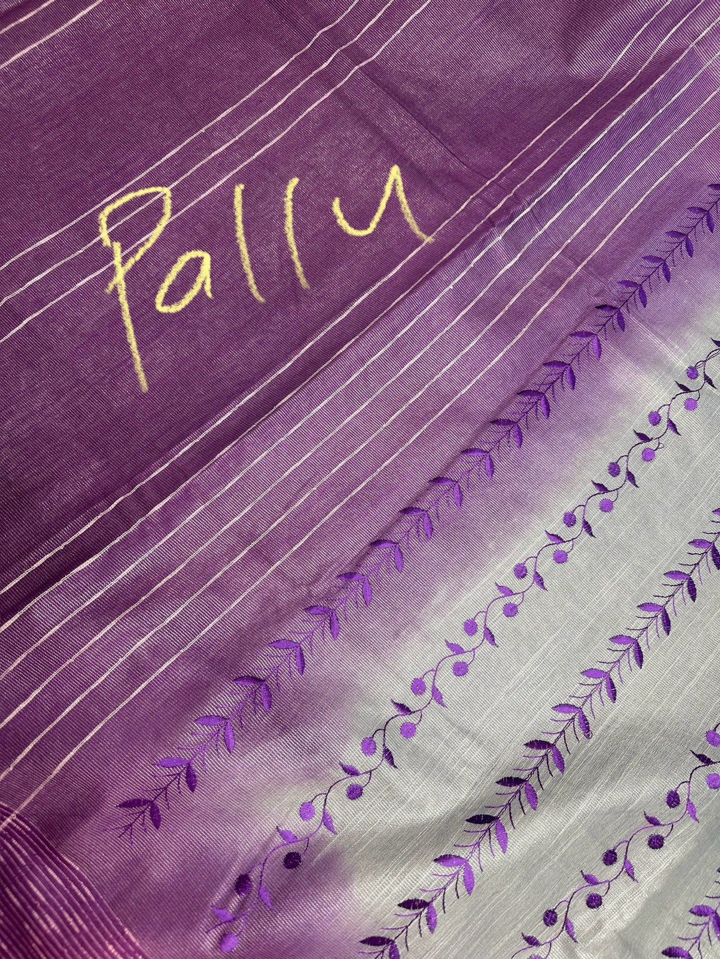 Bhagalpuri Silk Grey Purple Embroidery Saree