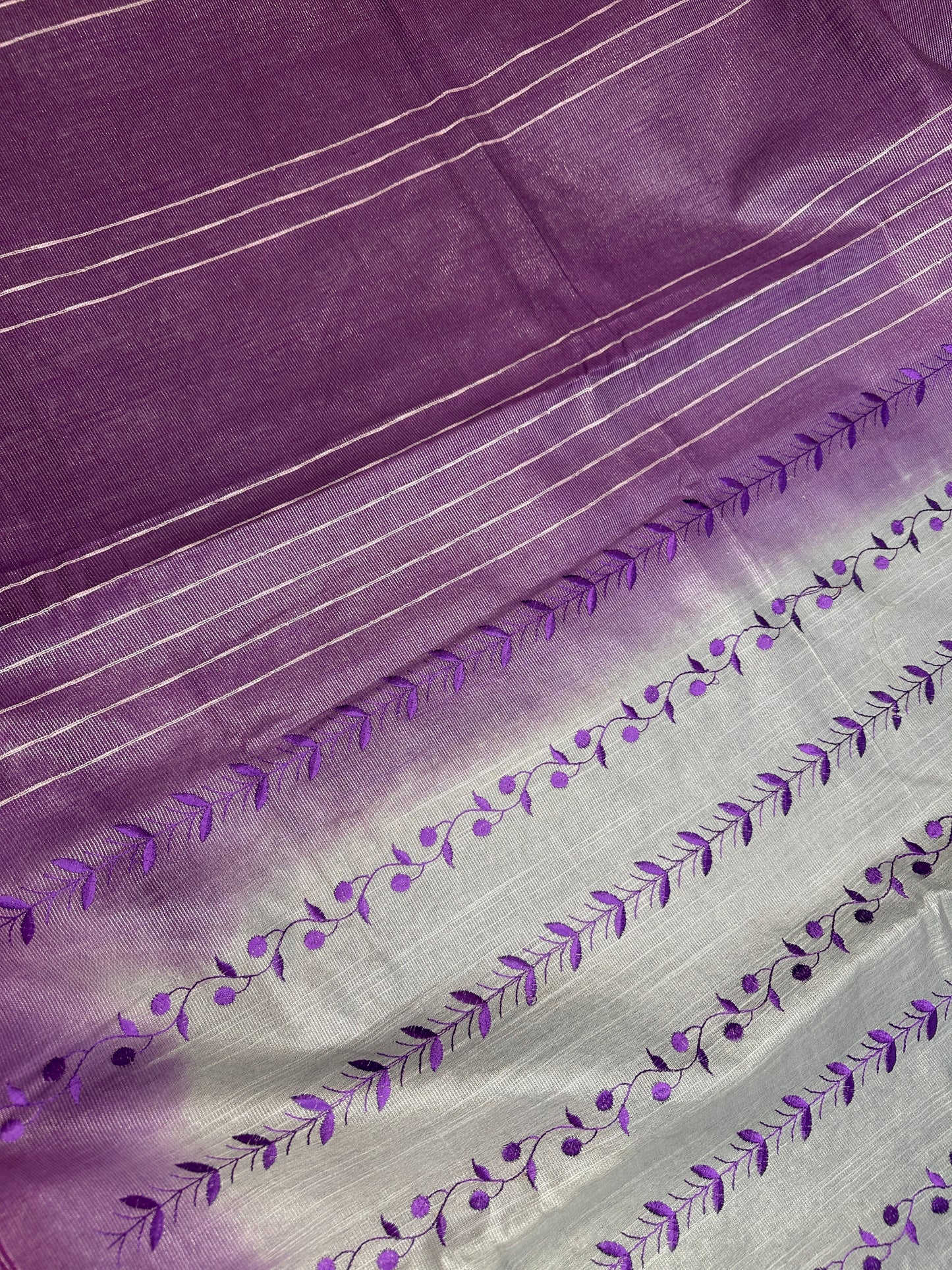 Bhagalpuri Silk Grey Purple Embroidery Saree
