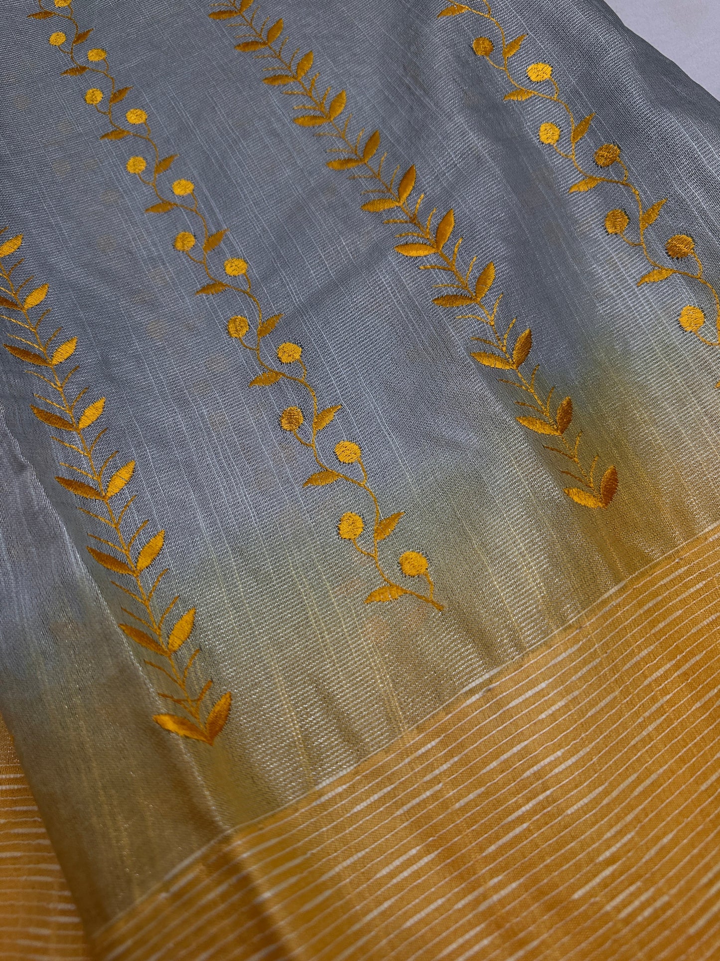 Bhagalpuri  Yellow Cotton Silk Saree