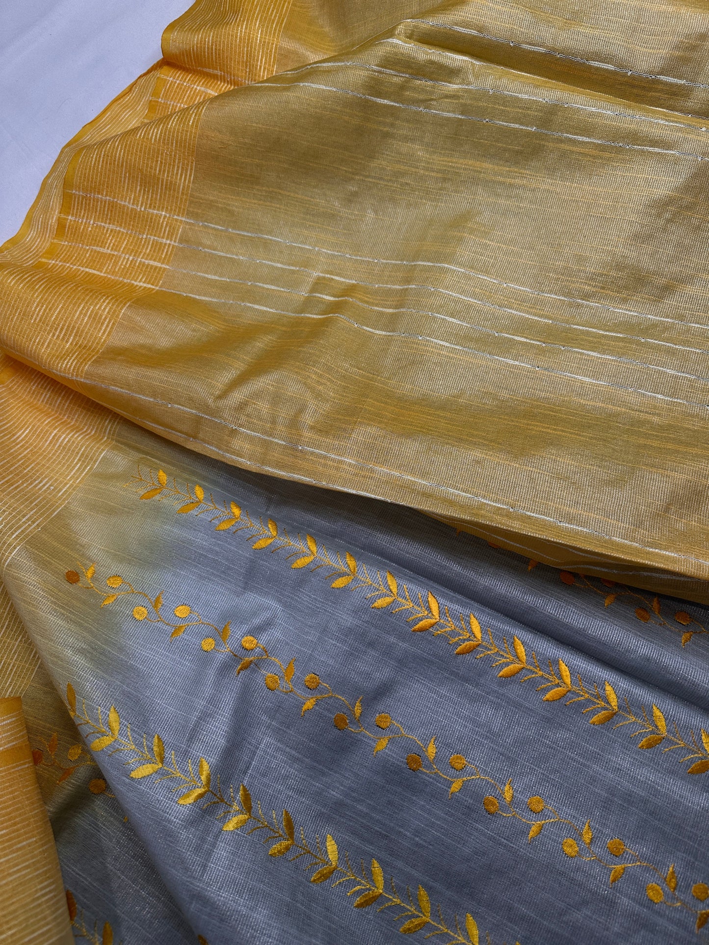 Bhagalpuri  Yellow Cotton Silk Saree