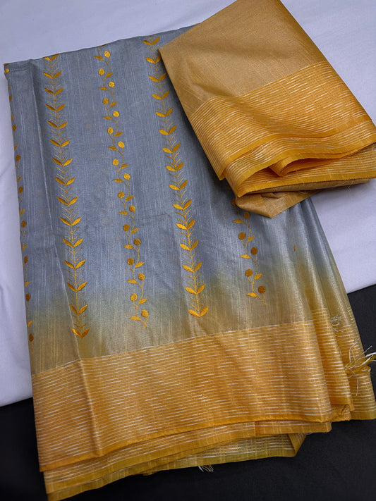Bhagalpuri  Yellow Cotton Silk Saree
