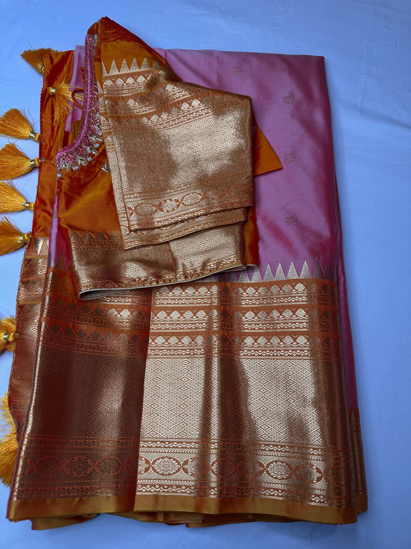 Semi Gadwal Silk Palki Border  Silk Saree