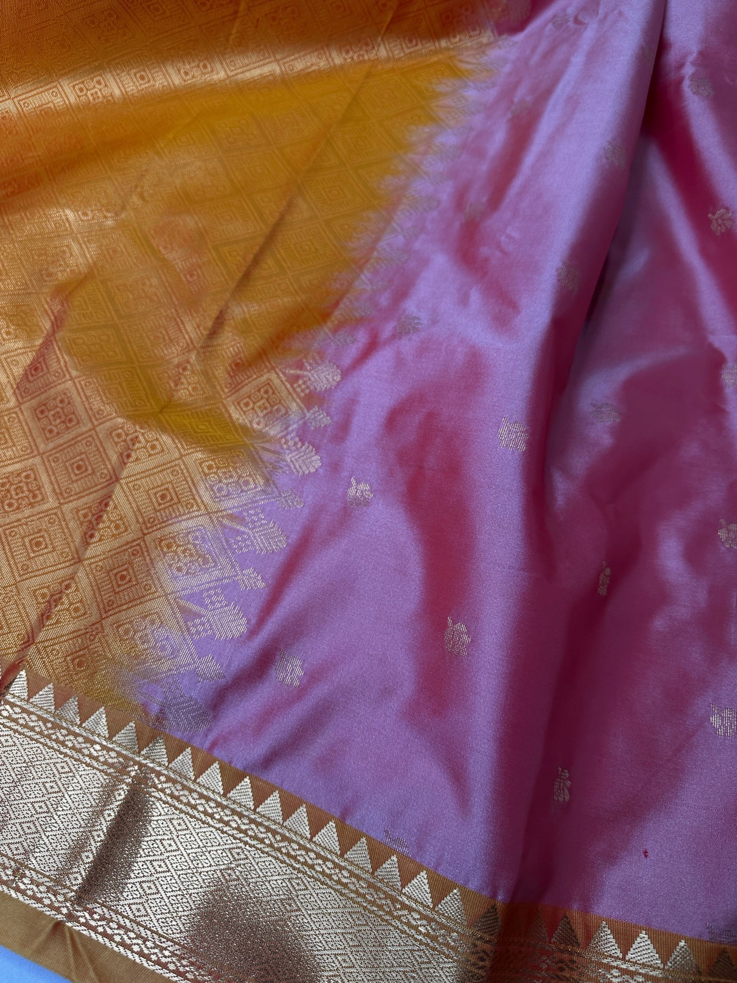 Semi Gadwal Silk Palki Border  Silk Saree