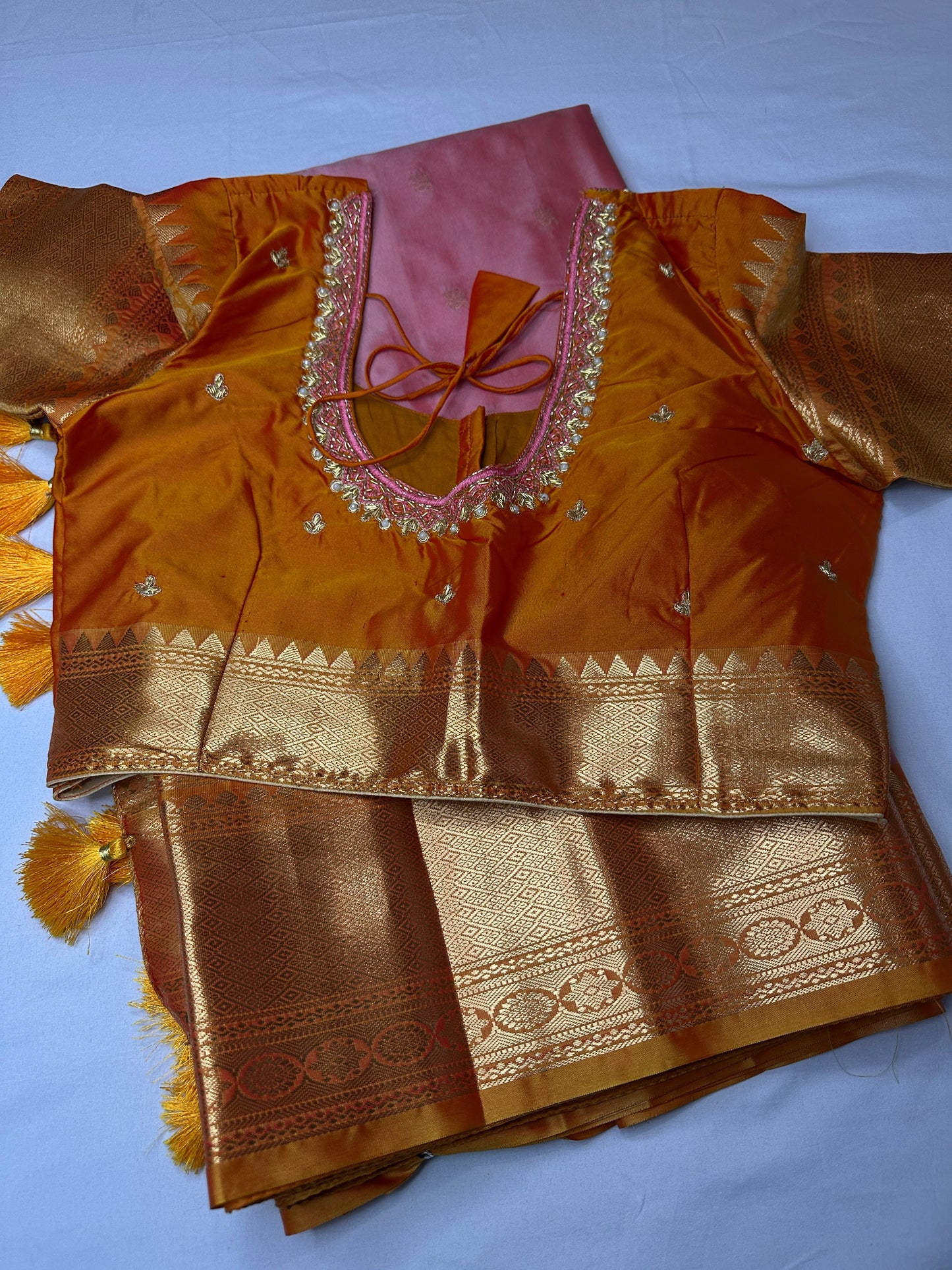 Semi Gadwal Silk Palki Border  Silk Saree