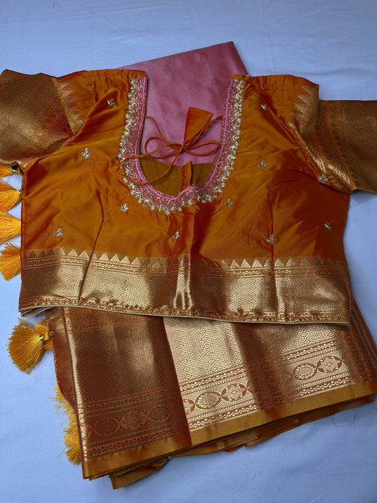 Semi Gadwal Silk Palki Border  Silk Saree
