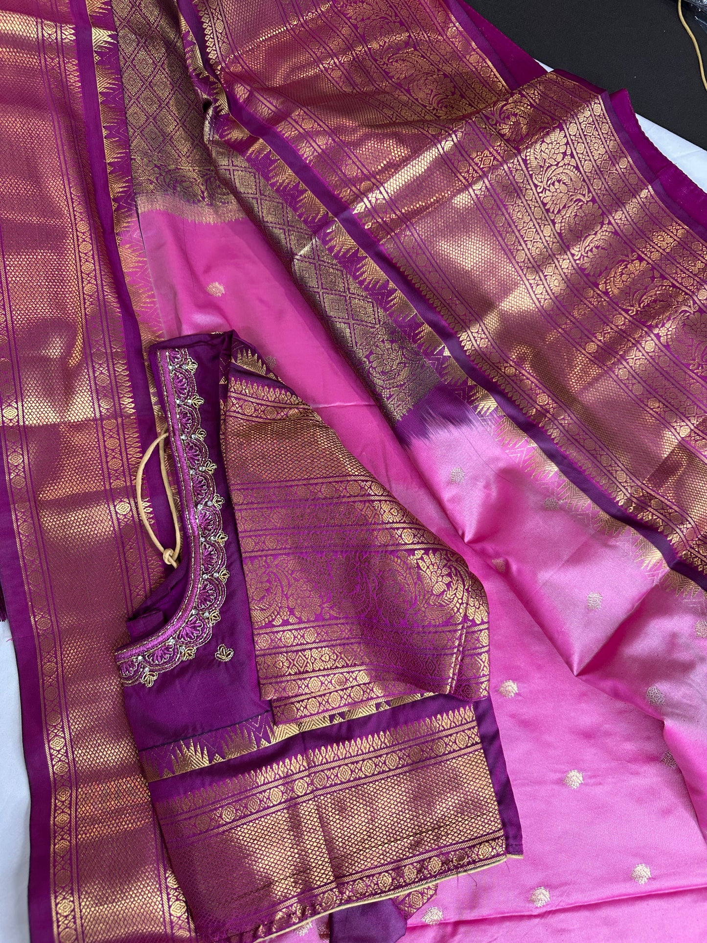 Semi Gadwal Silk Palki Border  Silk Saree