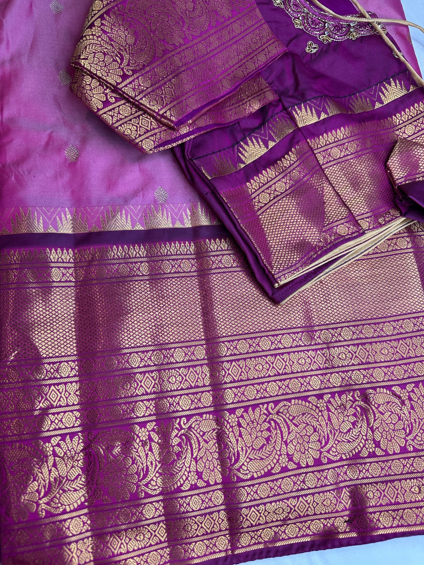 Semi Gadwal Silk Palki Border  Silk Saree