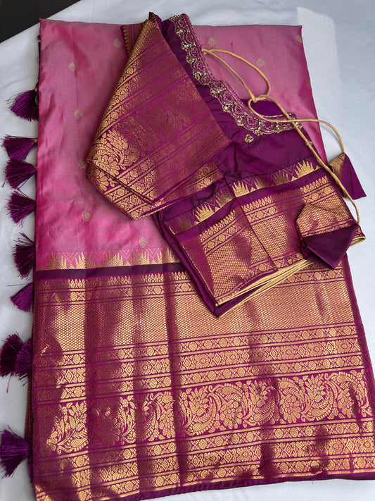 Semi Gadwal Silk Palki Border  Silk Saree
