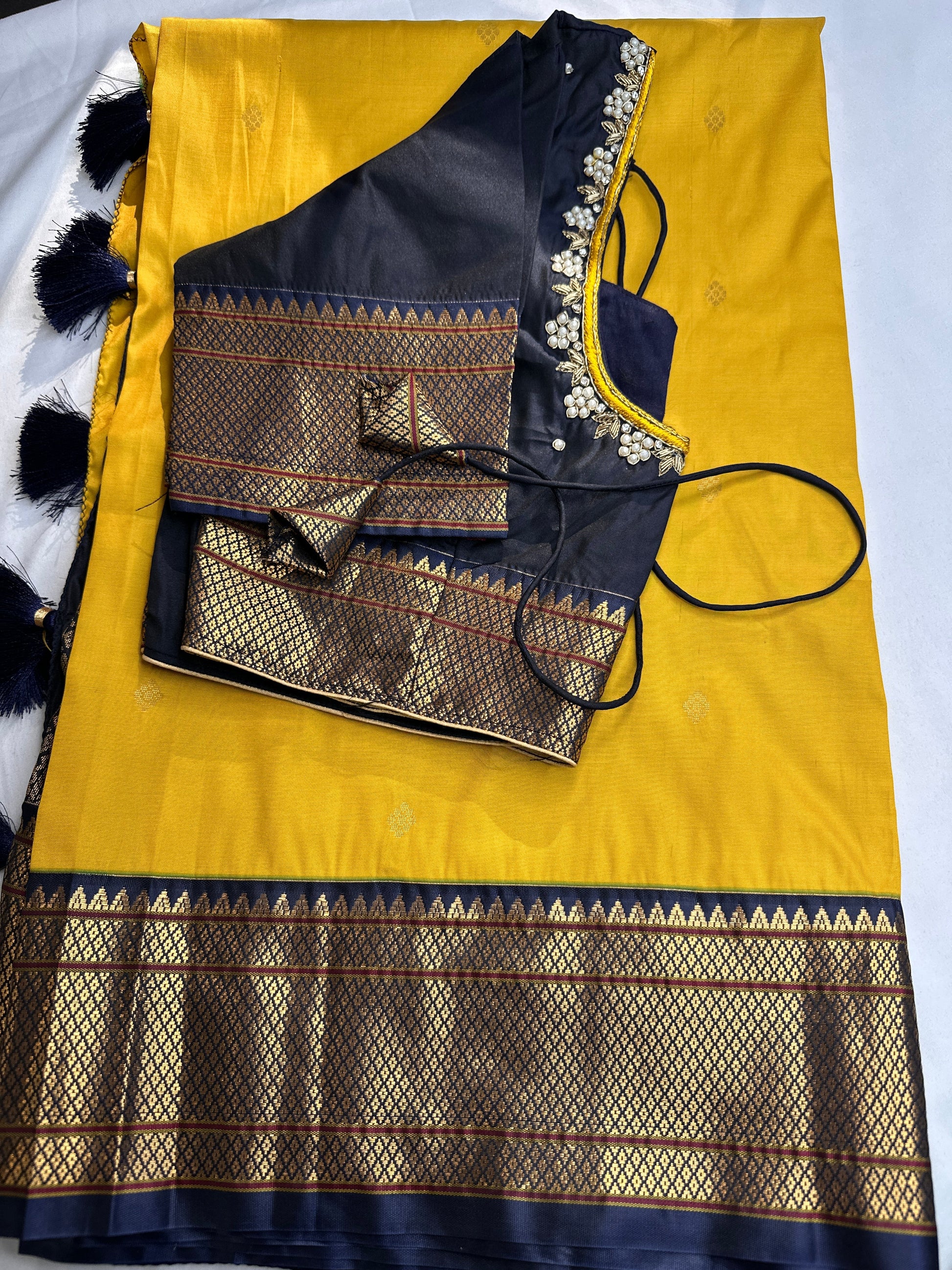 Semi Gadwal Silk Palki Border  Silk Saree