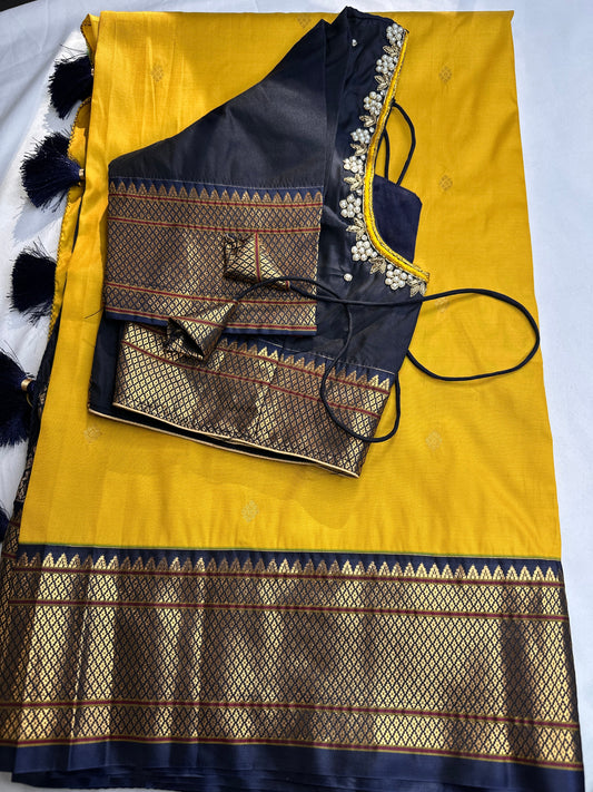 Semi Gadwal Silk Palki Border  Silk Saree