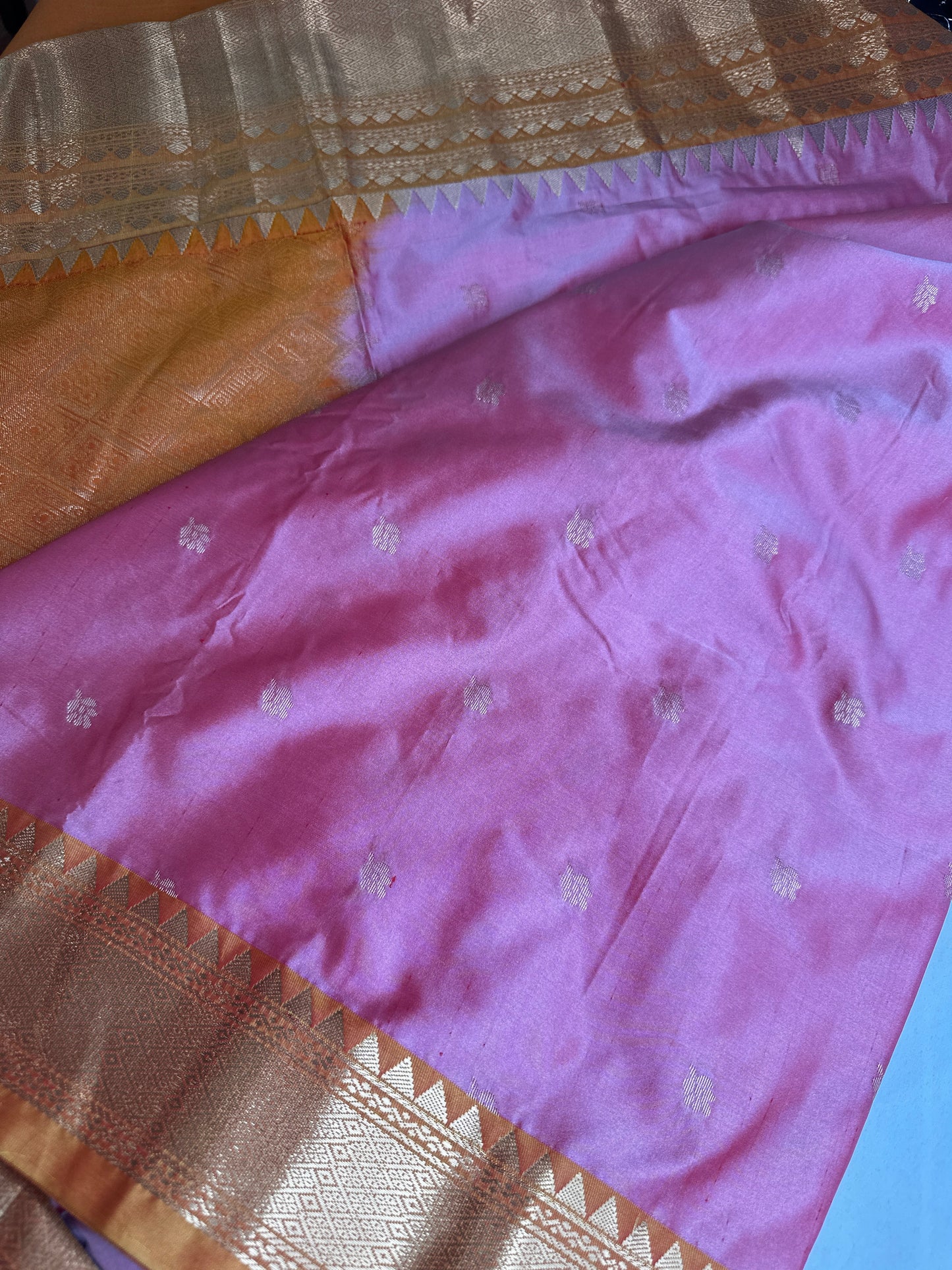 Semi Gadwal Silk Palki Border  Silk Saree