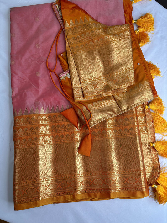 Semi Gadwal Silk Palki Border  Silk Saree