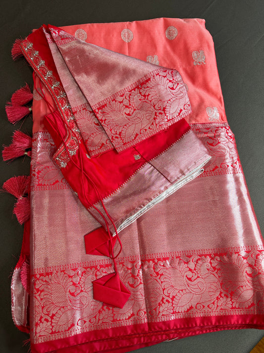Semi Gadwal Silk Palki Border  Silk Saree