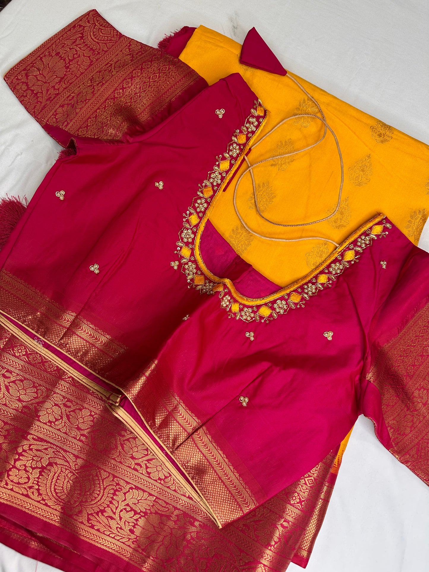 Yellow Pink Pure Silk Pattu Gadwal Saree