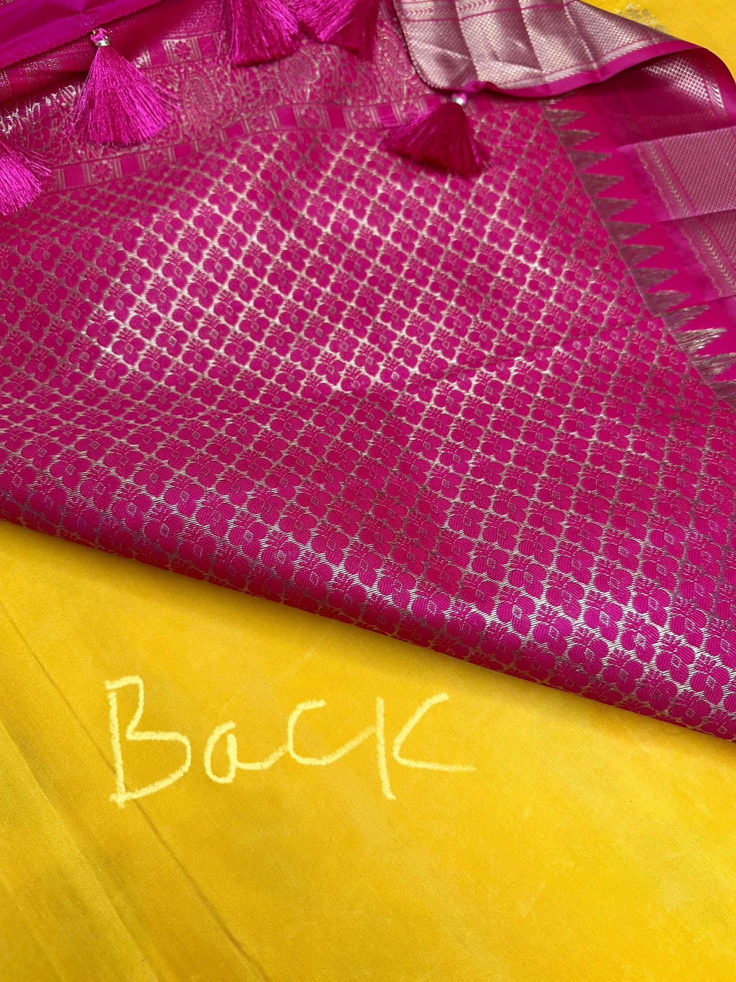 Yellow Pink Pure Silk Pattu Gadwal Saree