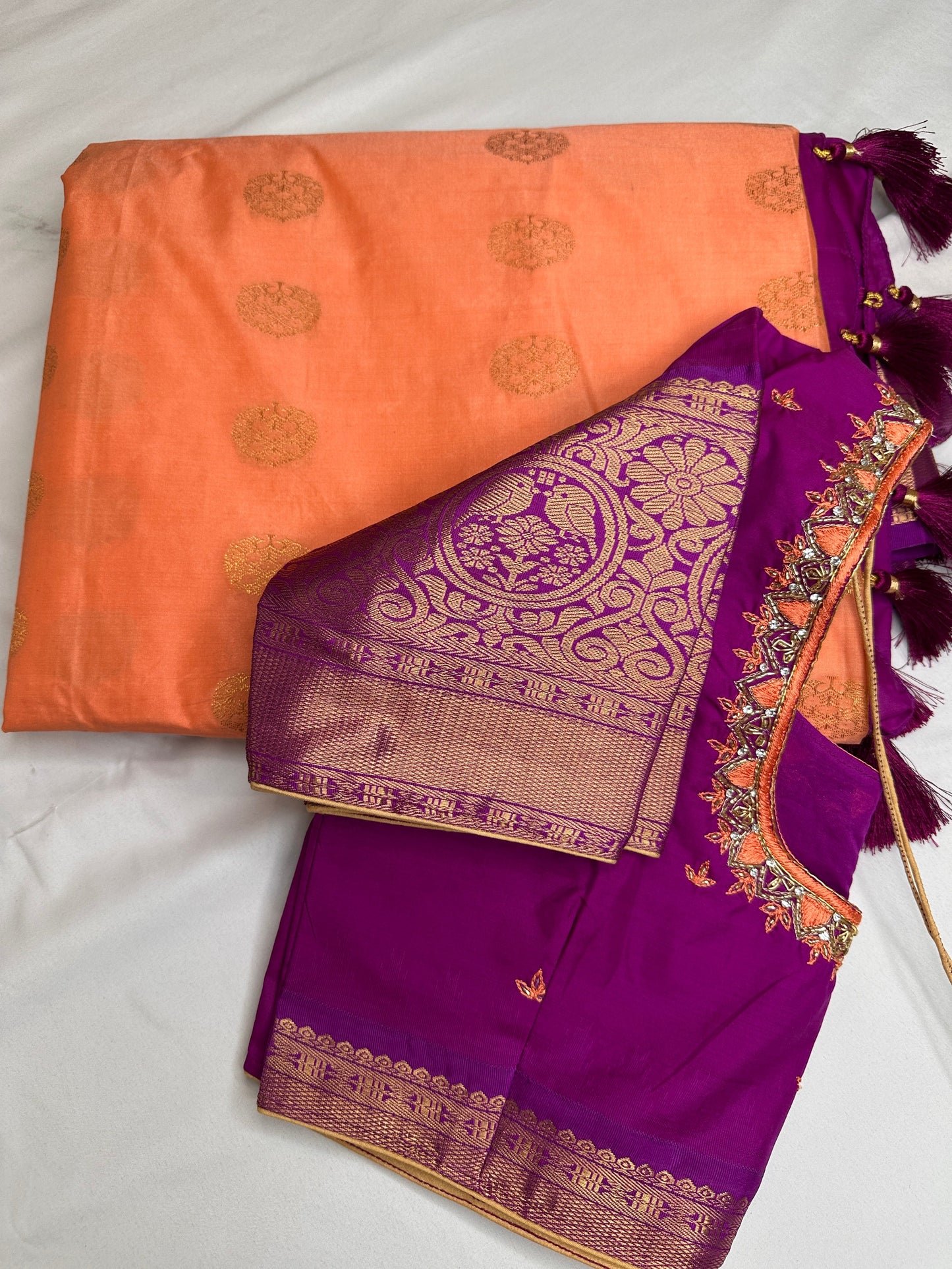 Peach Purple Pure Silk Pattu Gadwal Saree