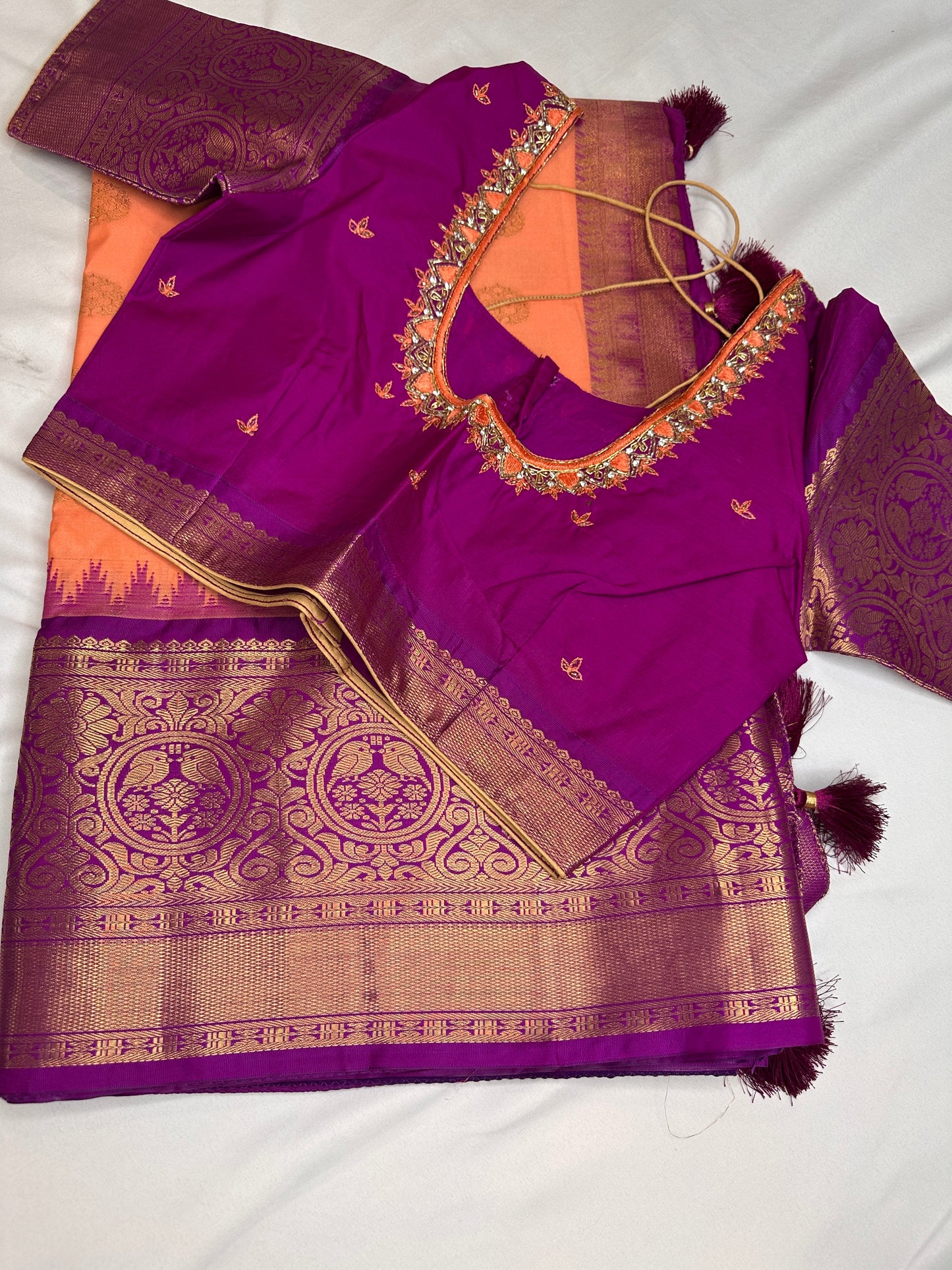 Peach Purple Pure Silk Pattu Gadwal Saree