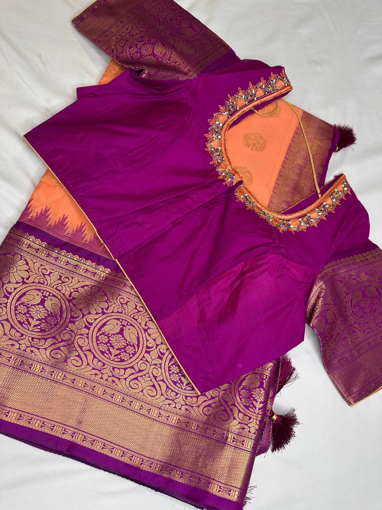 Peach Purple Pure Silk Pattu Gadwal Saree
