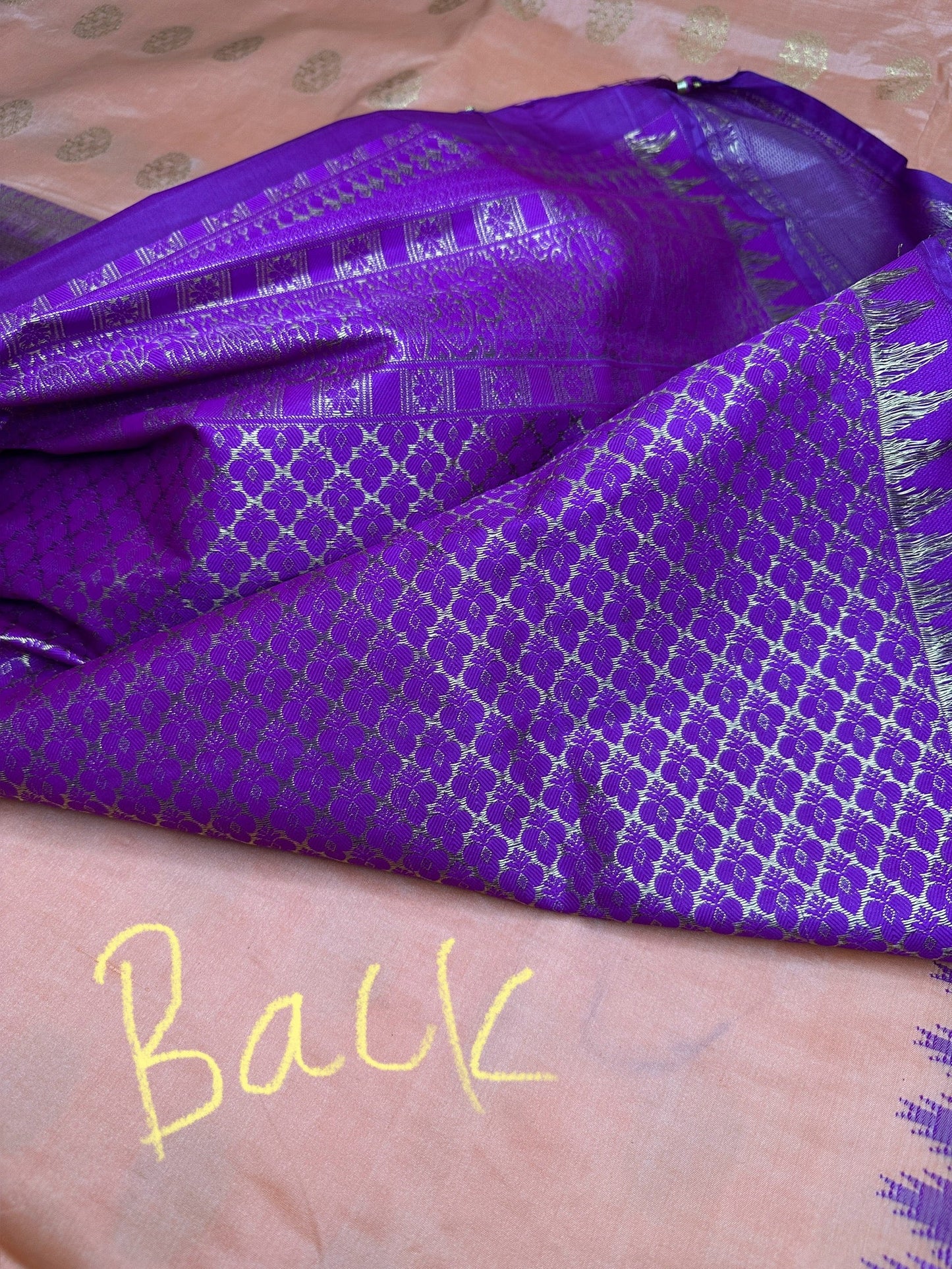 Peach Purple Pure Silk Pattu Gadwal Saree