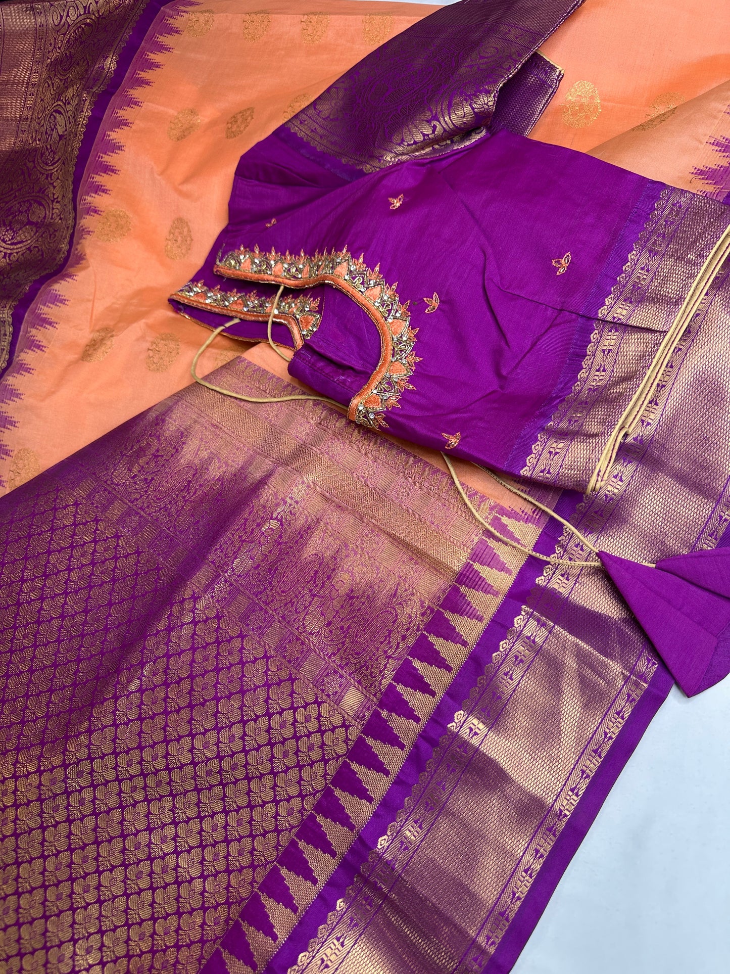 Peach Purple Pure Silk Pattu Gadwal Saree