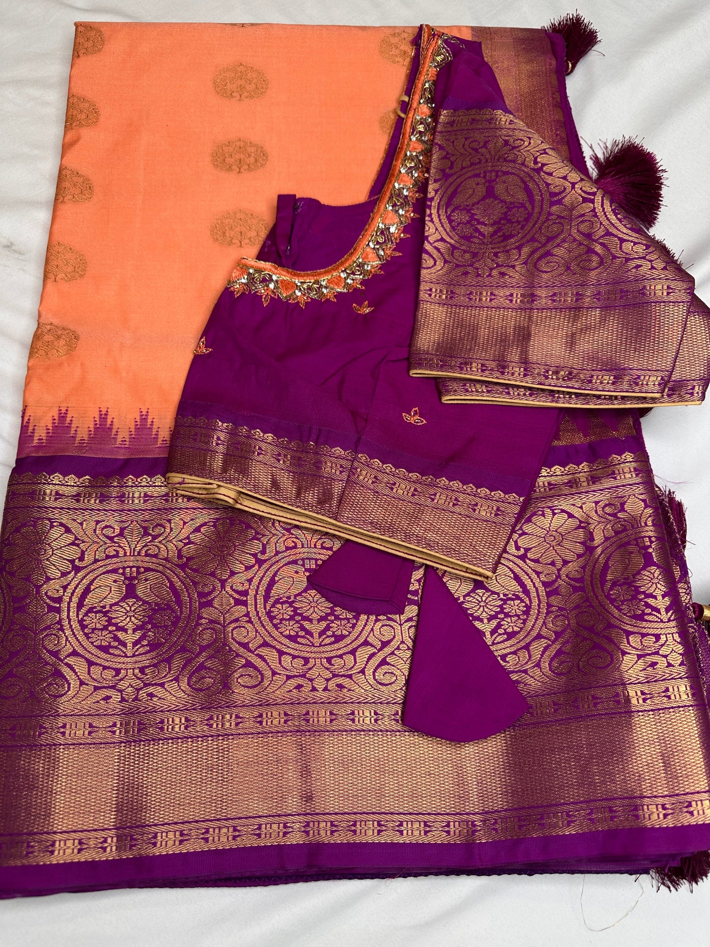 Peach Purple Pure Silk Pattu Gadwal Saree
